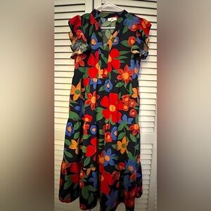 Boutique Entro Tropical Red and Green Floral Midi Dress